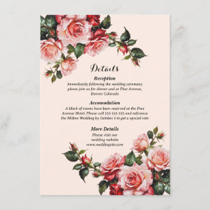 Carte D'accompagnement Joli mariage rose et rouge roses