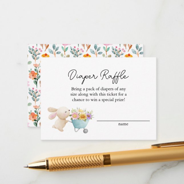 Carte D'accompagnement Joli Petit Lapin Fleurs sauvages Déchets Raffle (Devant/Arrière en situation)