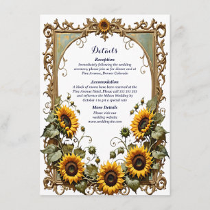 Carte D'accompagnement Joli tournesol jaune avec cadre d'art mariage