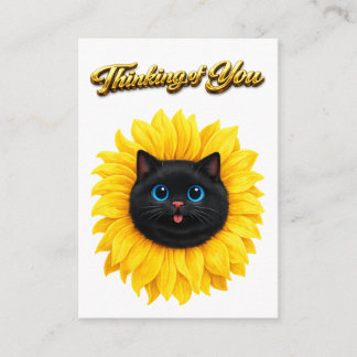 Carte D'accompagnement Joli Tournesol Visage de Chat Noir Pensant à Vous
