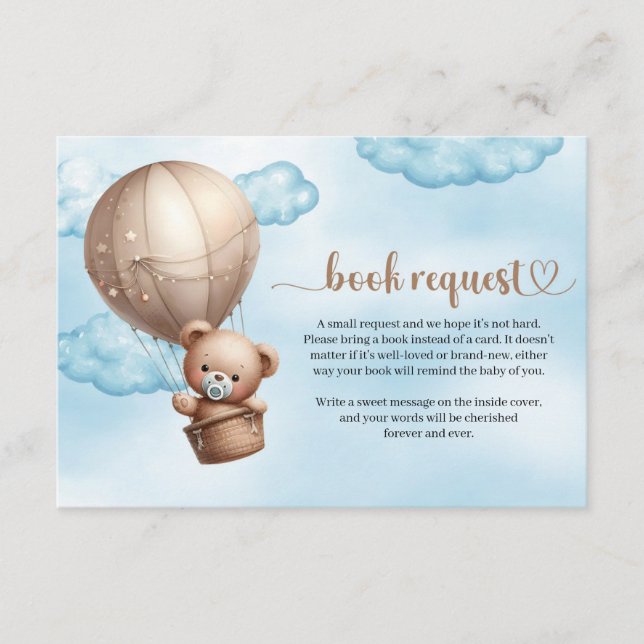 Carte D'accompagnement Jolie aquarelle brun ours en peluche montgolfière (Devant)