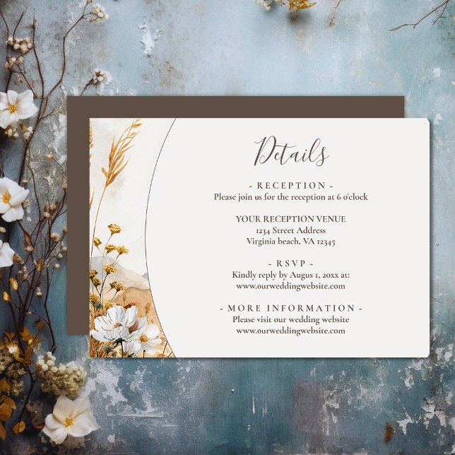 Carte D'accompagnement Jolie Boho Mountain Fleur sauvage Détails Mariage (Pretty Boho Mountain Wildflower Wedding Details Enclosure Card)