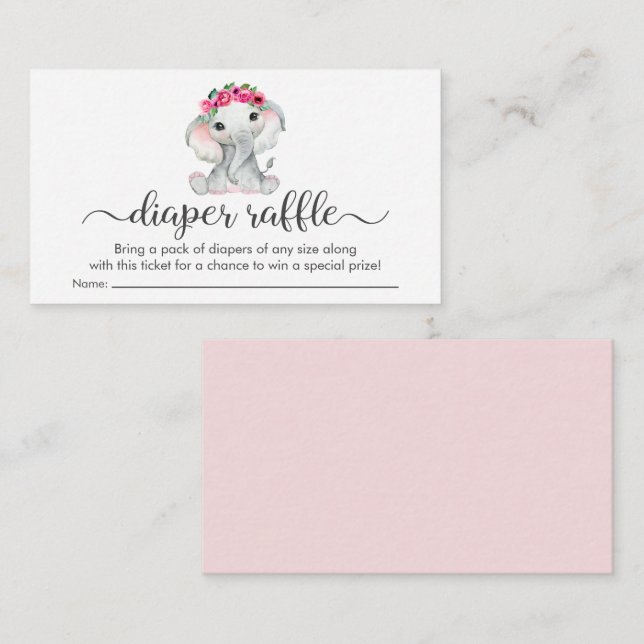 Carte D'accompagnement Jolie couche d'éléphant rose Raffle Baby Girl Douc (Devant / Derrière)