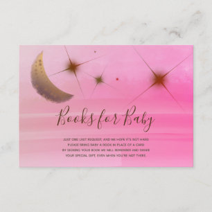 Carte D'accompagnement Jolie lune d'or étoiles rose bébé douche