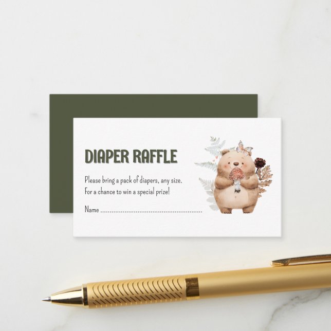 Carte D'accompagnement Jolie Woodland Friends Diaper Raffle (Devant/Arrière en situation)