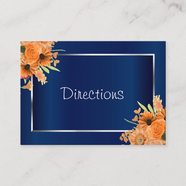 Carte D'accompagnement Jolies fleurs orange sur bleu marine - Directions (Devant)