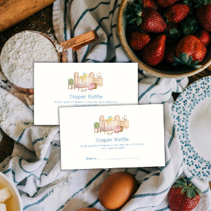 Carte D'accompagnement Jouets de nurserie bleus Fête bébé Poule Tirage au