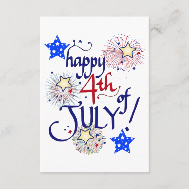 Carte D'accompagnement Joyeux 4 juillet ! avec feux d'artifice et étoiles (Devant)