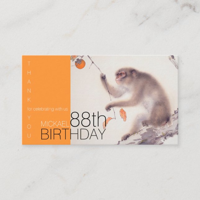 Carte D'accompagnement Joyeux 88e anniversaire japonais peinture Monkey E (Devant)