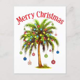 Carte D'accompagnement Joyeux Noël Palm Tree Light Hawaiian Tropical