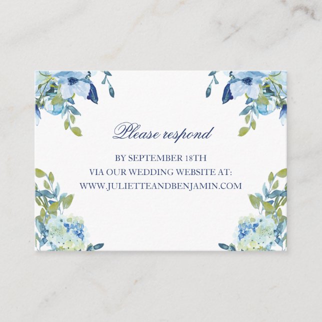 Carte D'accompagnement Juliette Dusty Blue Floral Site Mariage RSVP (Devant)