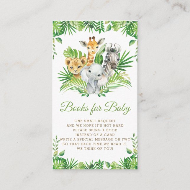 Carte D'accompagnement Jungle Animal Safari Livres de verdure pour bébé (Devant)