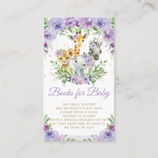Carte D'accompagnement Jungle Animal Safari Purple Floral Livres pour béb (Devant)