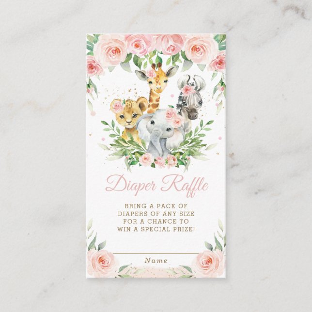 Carte D'accompagnement Jungle Animal Safari Rose floral Diaper Raffle (Devant)