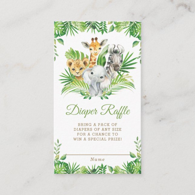 Carte D'accompagnement Jungle Animal Safari Vert Déchets Raffle (Devant)