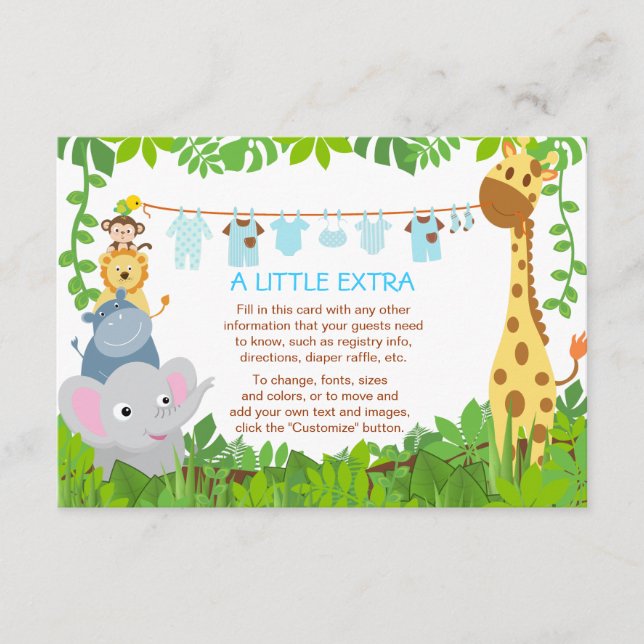 Carte D'accompagnement Jungle Animaux Safari Baby shower Garçon Insertion (Devant)