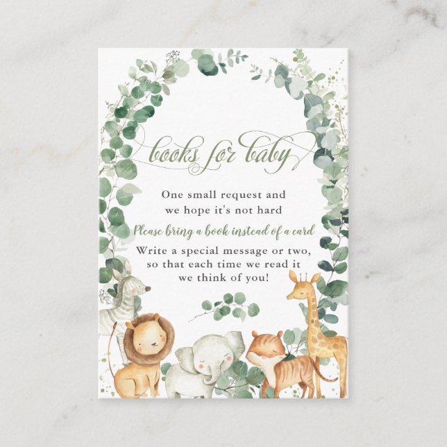 Carte D'accompagnement Jungle Animaux verdure Apportez un livre pour bébé (Devant)