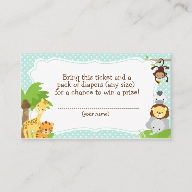 Carte D'accompagnement Jungle Baby shower Déchets Billet raffe bleu (Devant)