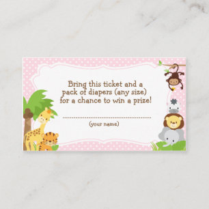 Carte D'accompagnement Jungle Baby shower Diaper Raffle billet rose