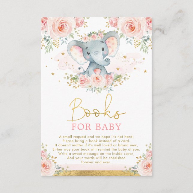 Carte D'accompagnement Jungle Elephant rose Blush Floral Livres pour bébé (Devant)