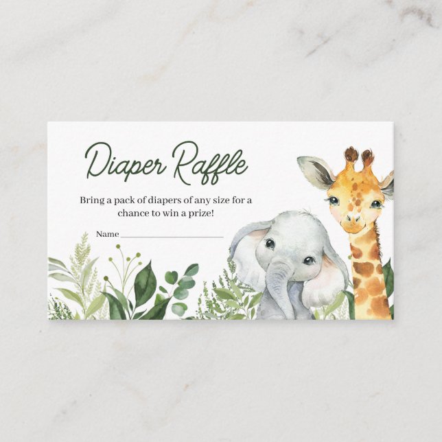 Carte D'accompagnement Jungle Safari Animaux Baby shower Déchets Raffle (Devant)