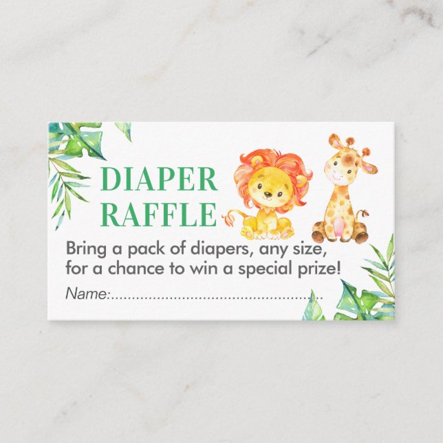 Carte D'accompagnement Jungle Safari Diaper Raffle Baby shower de billet  (Devant)