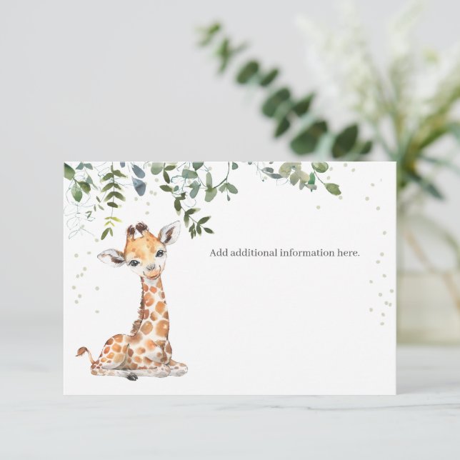 Carte D'accompagnement Jungle Safari Giraffe Baby shower Eucalyptus (Debout devant)