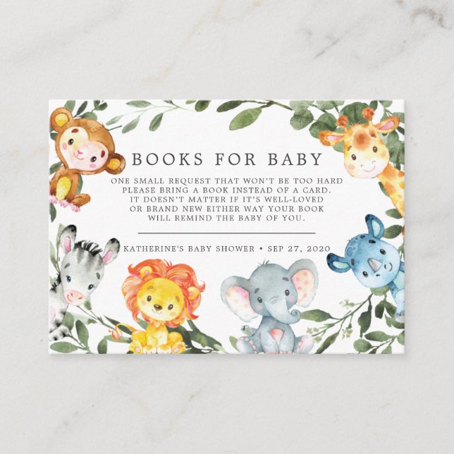 Carte D'accompagnement Jungle Safari Livres Pour Baby Baby shower Card (Devant)