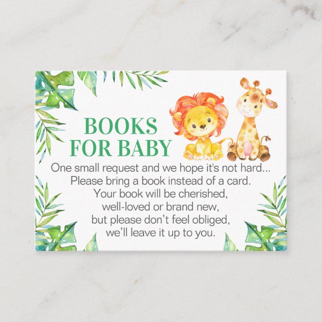 Carte D'accompagnement Jungle Safari Livres pour bébé Douche verte garçon (Devant)