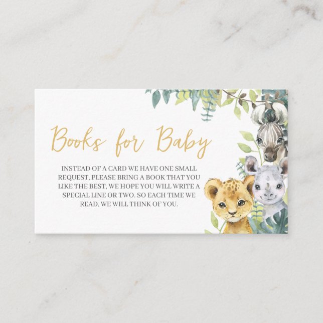 Carte D'accompagnement Jungle Safari Wild One Baby shower Livres pour béb (Devant)