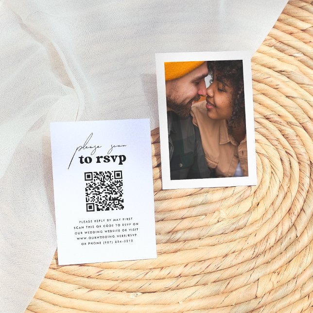 Carte D'accompagnement Just Love Retro Photo Super QR Code Mariage RSVP (Créateur téléchargé)