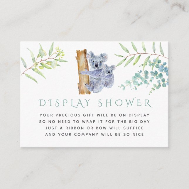 Carte D'accompagnement Koala Bear Eucalyptus Feuilles Baby Display Douche (Devant)