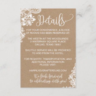 Carte D'accompagnement Kraft Lace and Lights Rustic Mariage Detail Card