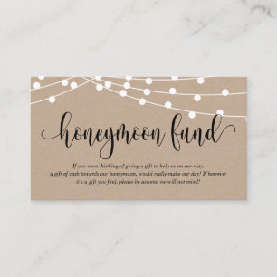 Carte D'accompagnement Kraft rustique, Mariage Honeymoon Fund et Wish