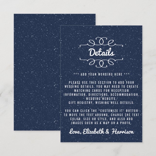 Carte D'accompagnement La Collection de Mariage de La Nuit Étoilée - Déta (Devant / Derrière)