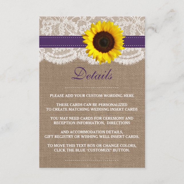 Carte D'accompagnement La Collection de Mariage Tournesol Rustique - Viol (Devant)