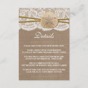 Carte D'accompagnement La collection de mariages de plage de sable rustiq