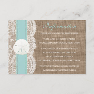Carte D'accompagnement La collection de mariages de plage de sable turquo