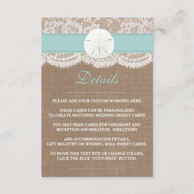 Carte D'accompagnement La collection de mariages de plage de sable turquo (Devant)