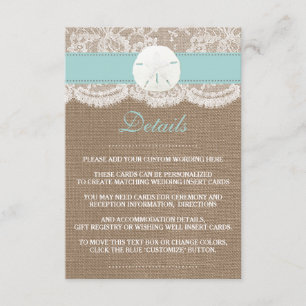 Carte D'accompagnement La collection de mariages de plage de sable turquo