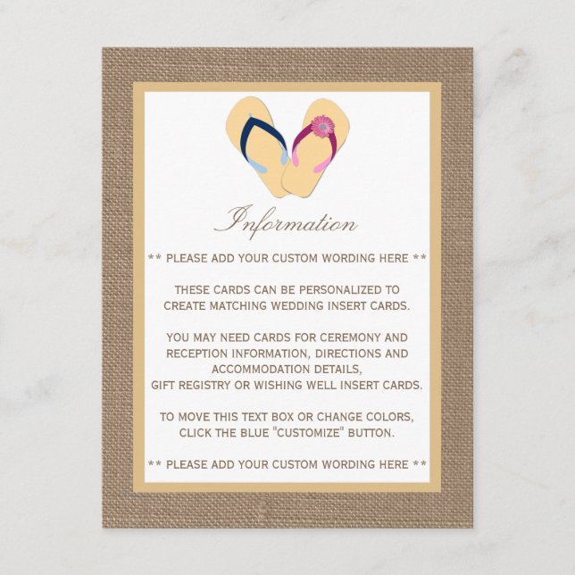 Carte D'accompagnement La collection de Mariages Flip Flop Sand Beach Bur (Devant)