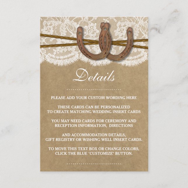 Carte D'accompagnement La collection de Mariages Kraft, Lace & Horseshoe (Devant)