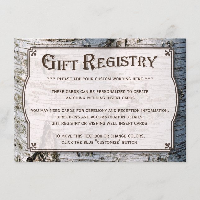 Carte D'accompagnement La collection de Mariages Rustic Silver Birch Tree (Devant)