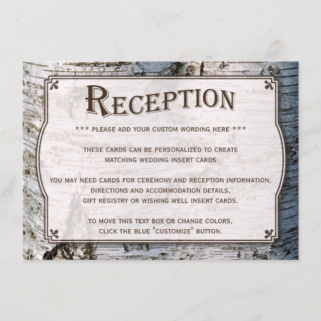 Carte D'accompagnement La collection de Mariages Rustic Silver Birch Tree (Devant)