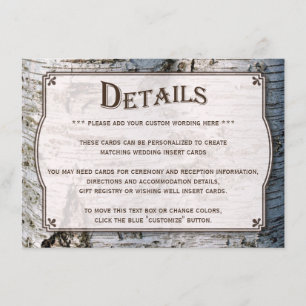 Carte D'accompagnement La collection de Mariages Rustic Silver Birch Tree