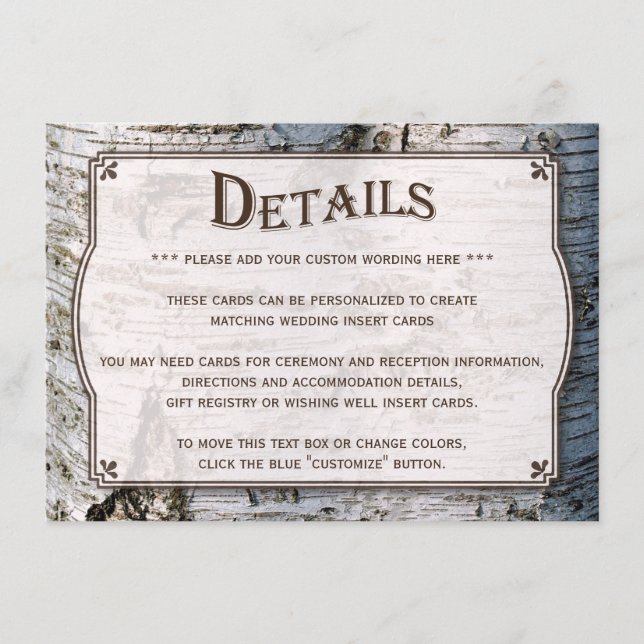 Carte D'accompagnement La collection de Mariages Rustic Silver Birch Tree (Devant)