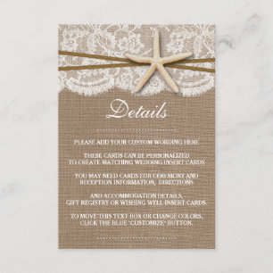 Carte D'accompagnement La collection rustique de mariage Starfish Beach