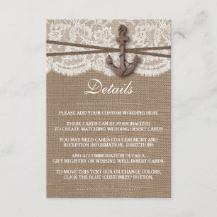 Carte D'accompagnement La collection Rustique de Mariages d'Ancres nautiq