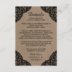 Carte D'accompagnement La dentelle noire sur la collection de Mariages de