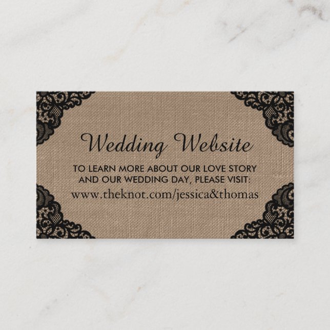 Carte D'accompagnement La dentelle Noire Sur Le Site Rustique Mariage Bur (Devant)